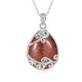 YAFEINI 925 Sterling Silver Gold Sand Stone Necklace Filigree Teardrop Pendant Necklace Jewelry for Women Girls (CC-Gold Sand Stone Filigree Necklace)