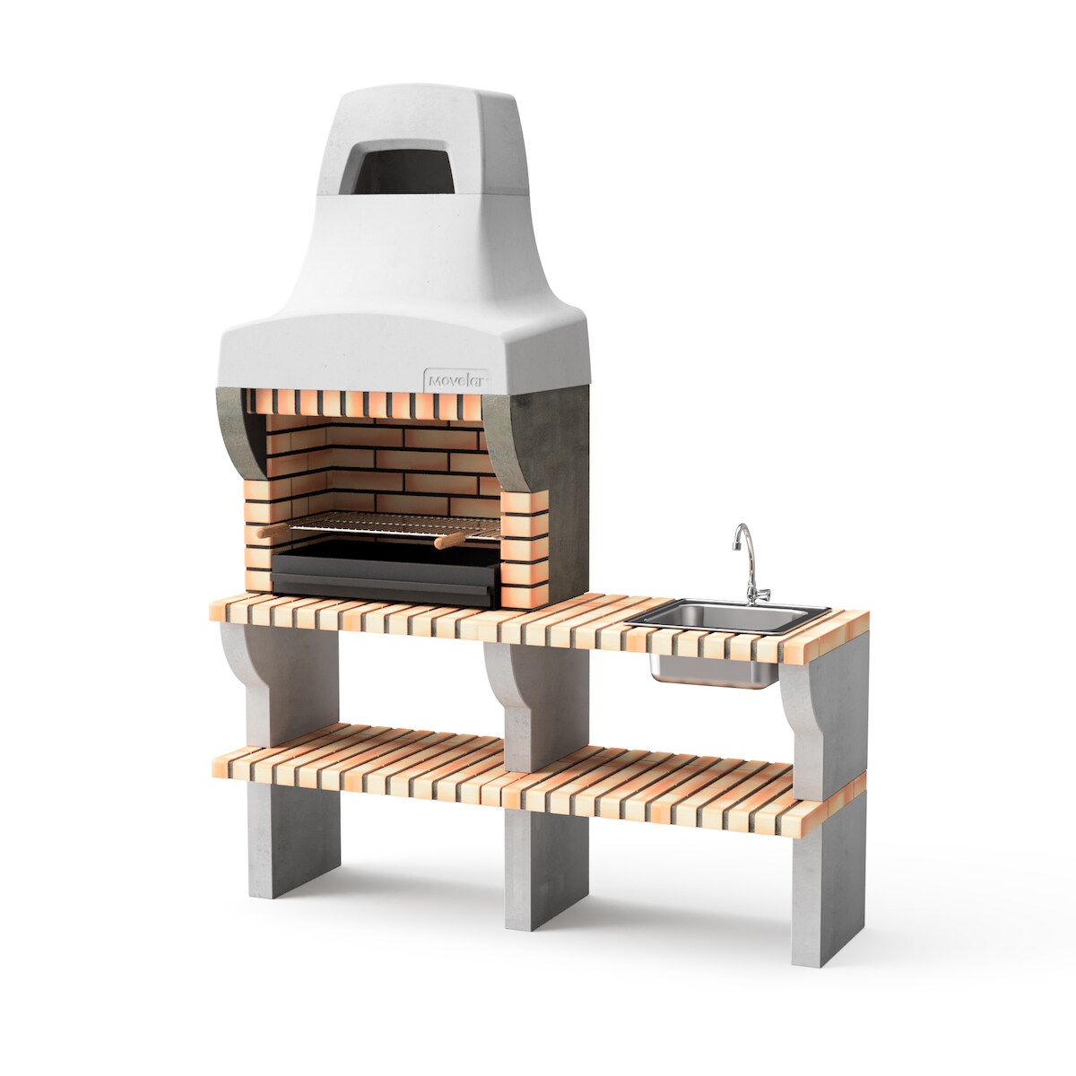 MOVELAR Grill Bailen Plux XL, mit 1 Arbeitsfläche mit Spüle und Wasserhahn, aus farbigem Ziegelstein Image
