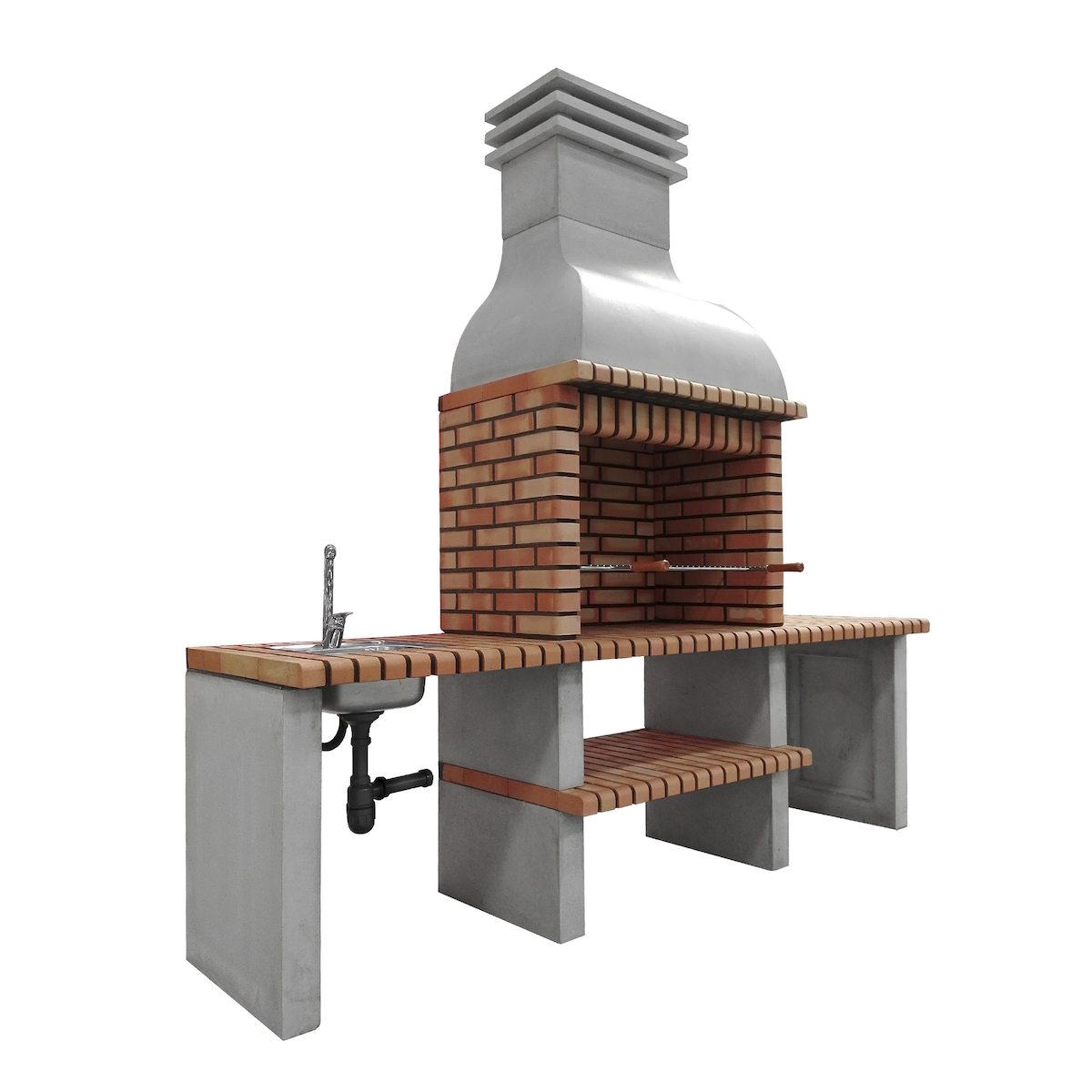 MOVELAR Grill Altea XL aus farbigem Ziegelstein mit 2 Arbeitsflächen, Spüle und Wasserhahn auf der linken Seite Image