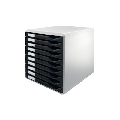 LEITZ Schubladenbox Formularset 10 geschlossene Schubladen, schwarz, mit Auszugstopp, Maße: 285 x 290 x 355 mm