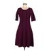 DressBarn Casual Dress - A-Line Scoop Neck 3/4 sleeves: Purple Print Dresses - Women's Size Medium