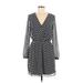 Express Casual Dress - Mini V-Neck Long sleeves: Black Chevron/Herringbone Dresses - Women's Size Medium