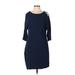 Halston Heritage Casual Dress - Sheath Cold Shoulder 3/4 sleeves: Blue Print Dresses - Women's Size 12