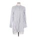 Gap Casual Dress - Shirtdress High Neck 3/4 sleeves: Gray Stripes Dresses - Women's Size Large