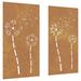 Gracie Oaks Patio Wall Decorations 2Pcs 41.3"X21.7" Corten Steel Flower Design Metal in Red | 0.3 H x 41.3 W x 21.7 D in | Wayfair