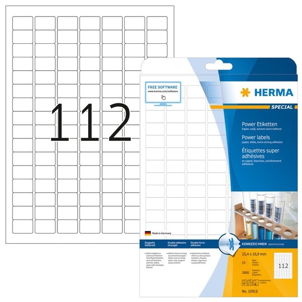 HERMA Power-Etiketten 25,4 x 16,9 mm, 2800 Etiketten, weiß, extrem stark haftend, aus Papier Image