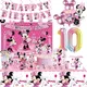 Disney Minnie Mouse Birthday Party Decoration Cartoon Minnie Theme Tableware Cups Backdrop Balloons