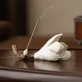 Gardenia flower insert ceramic thread fragrance holder pen holder white porcelain tea ceremony