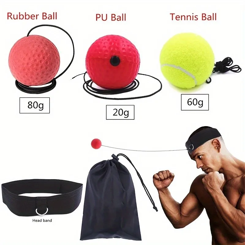 Box-Reflexball-Set, 3 Schwierigkeitsstufen, Boxbälle mit verstellbarem Kopfband für das Schlaggeschwindigkeitsreaktion, Beweglichkeitstraining Image