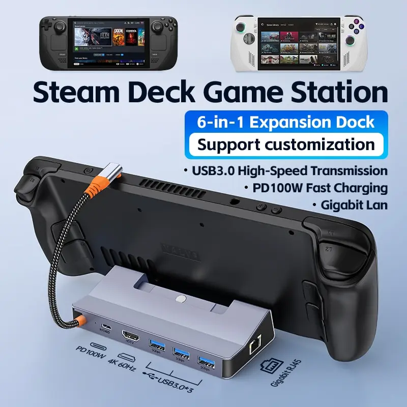 Steam-Deck-Dock-Docking station mit 6-in-1 HDMI 2,0 4k @ 60Hz Gigabit Ethernet Full-Speed-Lade USB-C USB 3,0 Image
