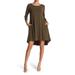 Three-quarter Sleeve Stretch Knit Trapeze Dress