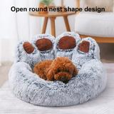 Meijuhuga Round Ultra Soft Warm Kennel Paws Shape PP Cotton Filled Small Dogs Bed Non-Slip Removable Washable Restful Sleep Cats Bed