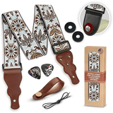 Art Tribute Guitar Strap Vintage Woven W/free Bonus- 2 Picks + Strap Locks + Strap Button. Best Gift for Bass Electric & Acoustic Guitars for Guitar Players Men & Women