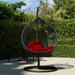 Patio Swing Chair Nesting Outdoor Wicker Plastic Tear Drop Elegant Swing Lounge Chair with Red Mat & Support Frame