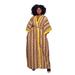 Handmade In Ghana Plus Size African Ankara Print Casual Long Kimono Coat Half Sleeve 2 Deep Pockets Loose Long Tops for Women (Yellow/Brown Kimono)