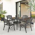 Nuu Garden 5-Piece Cast Aluminum Patio Dining Set Outdoor Patio Bistro Dining Furniture Set Round Dining Table with Umbrella Hole and Patio Dining Chairs Black with Antique Bronze