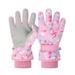 Manxivoo Gloves for Cold Weather Children Cartoon Print Winter Ski Gloves Thermal Gloves Thermal Cycling Gloves Kids Windproof Gloves Heated Gloves Pink M