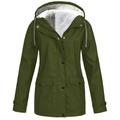 snowsong Jackets for Women Rain Jacket Women Women Solid Plush Thickening Jacket Outdoor Plus Size Hooded Raincoat Windproof Winter Jackets for Women Coats for Women Army Green 3XL