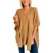 snowsong Womens Sweaters Womens Fall Tops Women s Solid Color Pullover V Neck Sweater Stripe Knit Fashion Poncho Cape V Neck Loose Sweater Sweater Sweaters For Women Khaki XL