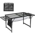 IVV Folding Grill Table Outdoor Foldable Camping Table 4.7 FT Portable Picnic Table Adjustable Height & Mesh Bag Lightweight Aluminum Tables with Wing Panels for Outside BBQ Yard Black