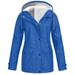 snowsong Women Solid Colors Plush Rain Outdoor Plus Size Hooded Raincoat Windproof Jacket Coat Jackets for Women Rain Jacket Women Winter Jackets for Women Coats for Women Blue S