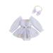 Gwiyeopda Newborn Toddler Baby Girls 2 Piece Outfits Floral Long Sleeves Mesh Tulle Romper Dress and Cute Headband