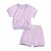 Sale Toddler Baby Kids Boys Girls Set Casual Sport Style Solid Cotton T-shirt Short Sleeve+Shorts Summer Little Kids Clothes Sets Purple qILAKOG 9-12 Months