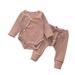 safuny 2pc Outfits Toddler Boy Infant Baby Girls Long Sleeve Striped Romper Bodysuit+Pants Set Round Neck Lovely 0-24M Red