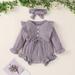 LYCAQL Girls Clothes Outfit Bowtie Set Ruffle Baby Sleeve Long Romper Girl Bodysuit+Headband Girls Outfits&Set Baby Girl Winter (Purple 6)