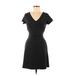 Ann Taylor LOFT Casual Dress - Mini V-Neck Short sleeves: Black Print Dresses - Women's Size 8 Petite