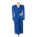 Ursula of Switzerland Cocktail Dress - Wrap V Neck 3/4 sleeves: Blue Solid Dresses - Women's Size 5