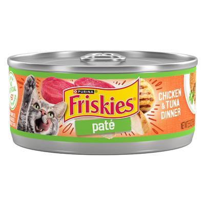 Purina Friskies Chicken and Tuna Dinner Wet Cat Food Pate, 5.5 oz., Case of 24