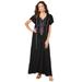 Plus Size Women's A-Line Embroidered Crinkle Maxi by Roaman's in Multi Folk Embroidery (Size 14/16)