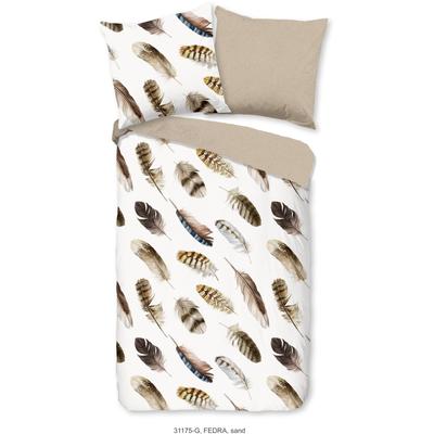 Wendebettwäsche GOOD MORNING "Fedra", beige (sand), B/L: 135cm x 200cm, , Renforcé, B/L: 80cm x 80cm, Renforcu00e9, Obermaterial: 100% Baumwolle, Bettwäsche, Baumwolle, 135x200, Reißverschluss, Wendeoptik, Simple, Federn, Sand Image