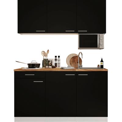 Pantryküche RESPEKTA "Luis, mit Duo Kochfeld, wahlweise mit Mikrowelle, Korpus Weiß", schwarz (front: schwarz, korpus: eiche sägerau nachbildung, arbeitsplatte: eiche sägerau nachbildung), B:150cm H:200cm T:60cm, Komplettküchen-Sets, Küchenzeile,... Image