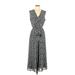 Ann Taylor Casual Dress - Midi V-Neck Sleeveless: Gray Dresses - Women's Size 4