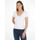 T-Shirt TOMMY JEANS "Slim Essential Rib V-Neck Rippshirt" Gr. XL (42), weiß (white) Damen Shirts V-Shirts mit Logostickerei