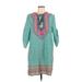 Urban Coco Casual Dress - Shift High Neck 3/4 sleeves: Teal Dresses - Women's Size Large