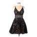 Xscape Cocktail Dress - A-Line V Neck Sleeveless: Black Solid Dresses - Women's Size 10