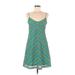 Ann Taylor LOFT Casual Dress - Mini V Neck Sleeveless: Teal Print Dresses - Women's Size 6