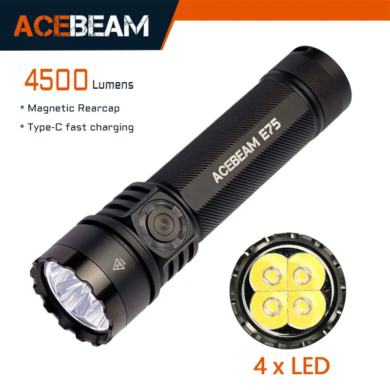 ACEBEAM E75 Quad-Core LED-Taschenlampe USB C wiederaufladbare Taschenlampe mit 21700 Akku 4500LM 260M Taschenlampen Leistungsstarker Verteidigungsblitz Image