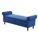 Navy Blue Linen Multifunctional Storage Rectangular Sofa Stool Rolled Arms Bench with Solid Wood Feet for Living Room Bedroom