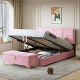 2-Pieces Bedroom Sets, Queen Size Upholstered Platform Bed with Ottoman