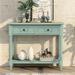 Retro Design Console Table Entryway Table for Living Room, Coffee Tables Sofa Table with 2 Drawers and Storage Shelf, Blue