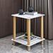 2-Layers Square Sofa End Table with 4 Wheels Modern Nightstand Coffee