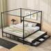 Queen Size Metal Canopy Platform Bed with Trundle and Drawers