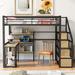 Full Size Loft Bed with Storage Shelves, Metal Loft Beds Frame with Storage Staircase, Built-in Desk for Kids Teens