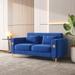 Velvet Sofa Couch, Square Arms Loveseat for Livingroom Reclining Sofa Settee, Sleeper Loveseat with 2 Pillows, Dark Blue