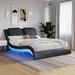 King Faux Leather Upholstered Platform Bed - LED Lighting, Bluetooth Music Control, Vibration Massage, Wood Slat Support