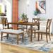 6-Piece Dining Table Set Solid Wood Dining Table, 4 Padded Fabric Chairs and Bench, Home Dining Kitchen Room Furniture Set for 6